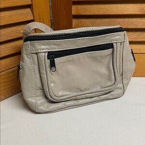 Unisex Beige Leather Travel Waist Bag